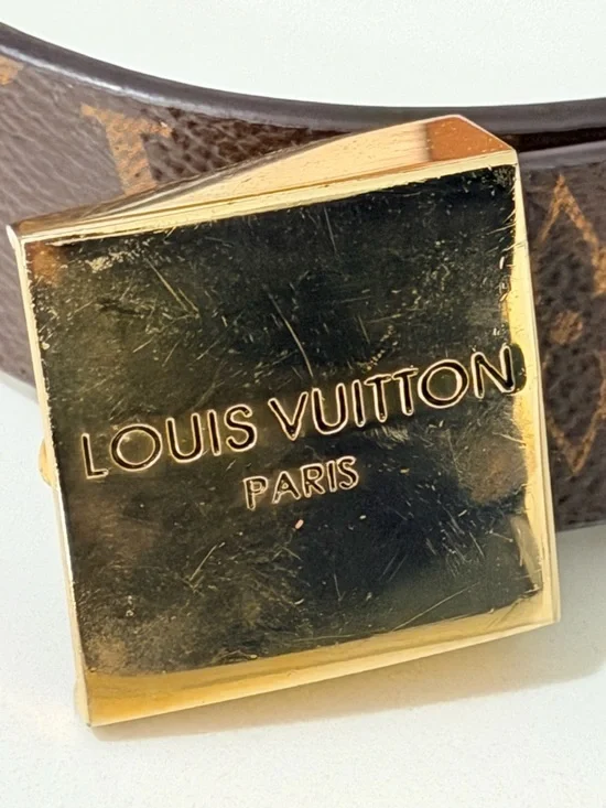 Louis Vuitton Brown Monogram Canvas Belt with Gold Square Buckle - Picture 7 of 8